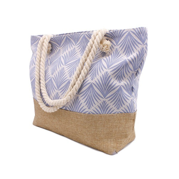 Boho Leaf Print Beach Tote Bag Bella Chic CBLT/BLUE Os