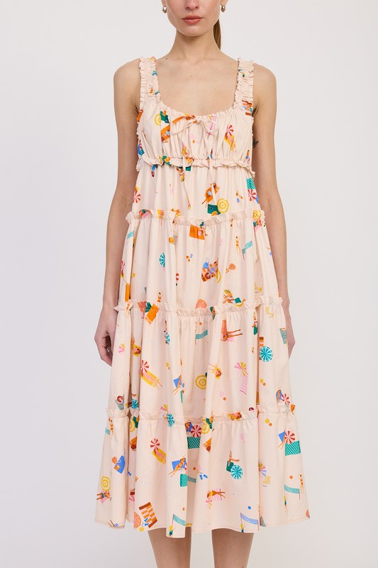 Babydoll Poplin Print Maxi Dress Emory Park