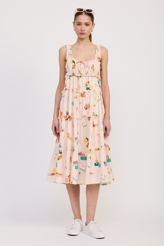 Babydoll Poplin Print Maxi Dress Emory Park