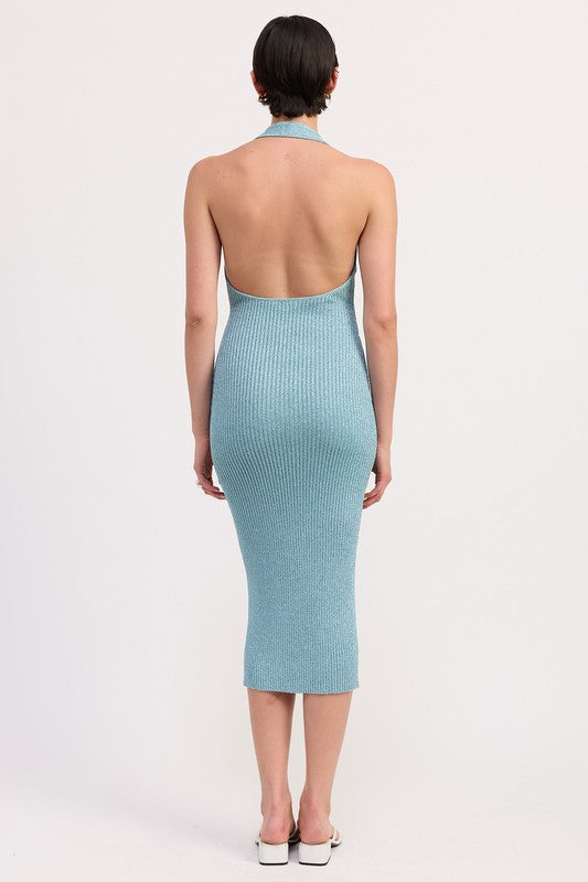 Knit Halter Bodycon Open Back Midi Dress Emory Park