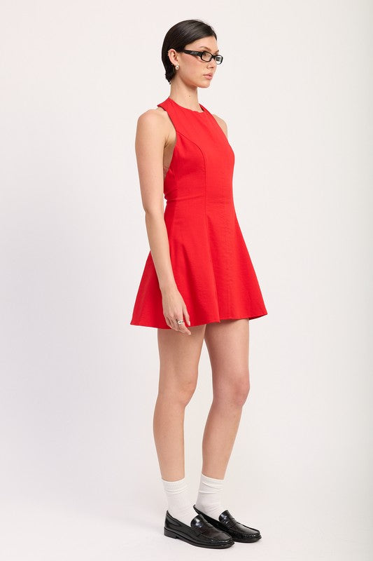 Halter Neck Flared Mini Dress With Open Back Emory Park