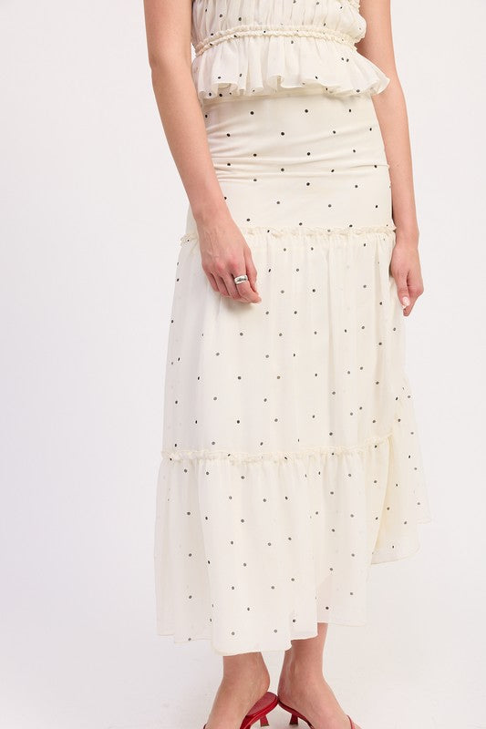 Tiered Ruffle Polka Dot Midi Skirt Emory Park