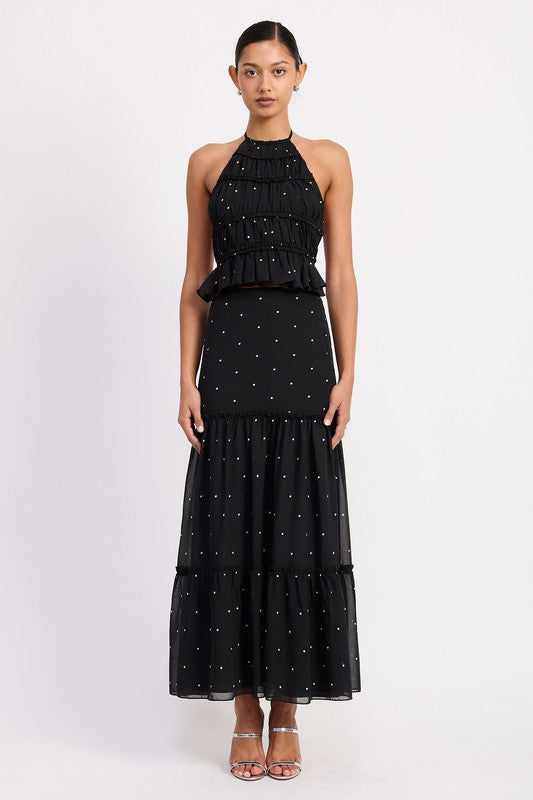 Tiered Ruffle Polka Dot Midi Skirt Emory Park BLACK POLKA DOT S