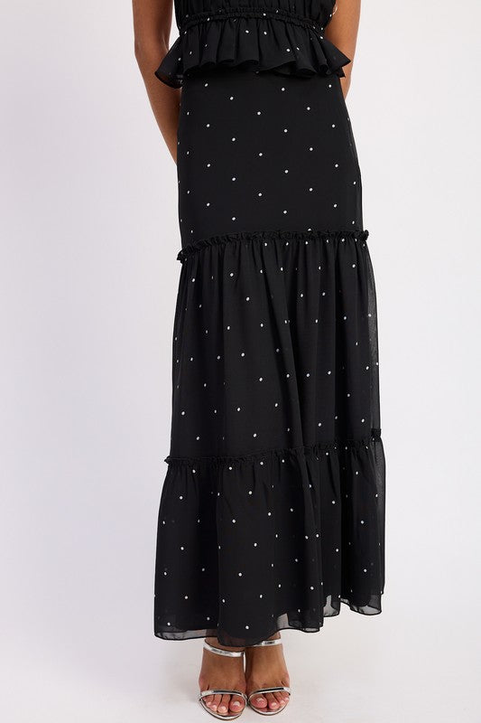Tiered Ruffle Polka Dot Midi Skirt Emory Park