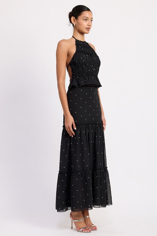 Tiered Ruffle Polka Dot Midi Skirt Emory Park