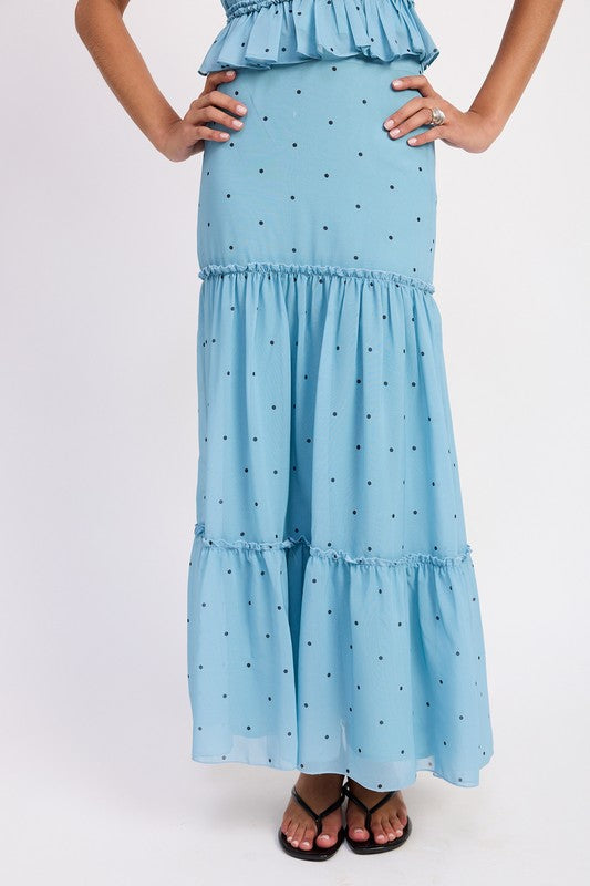 Tiered Ruffle Polka Dot Midi Skirt Emory Park