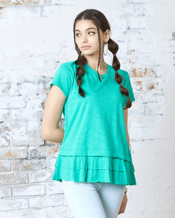 Junior Layered Ruffle Hem Short Sleeve Cotton Tee Noflik Green S
