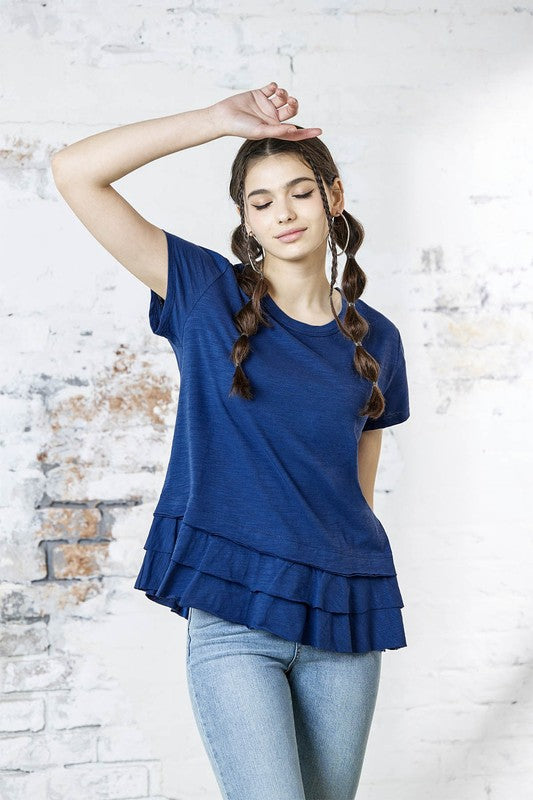 Junior Layered Ruffle Hem Short Sleeve Cotton Tee Noflik