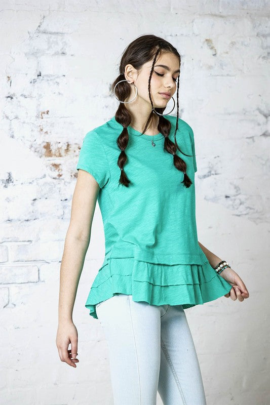 Junior Layered Ruffle Hem Short Sleeve Cotton Tee Noflik