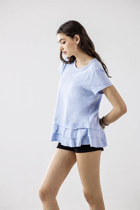 Junior Layered Ruffle Hem Short Sleeve Cotton Tee Noflik