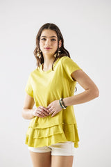 Junior Layered Ruffle Hem Short Sleeve Cotton Tee Noflik