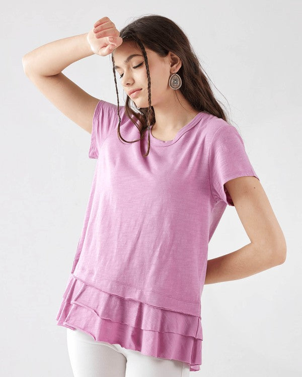 Junior Layered Ruffle Hem Short Sleeve Cotton Tee Noflik Lilac S