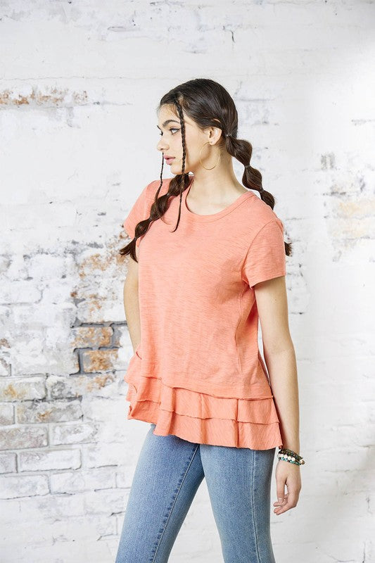 Junior Layered Ruffle Hem Short Sleeve Cotton Tee Noflik