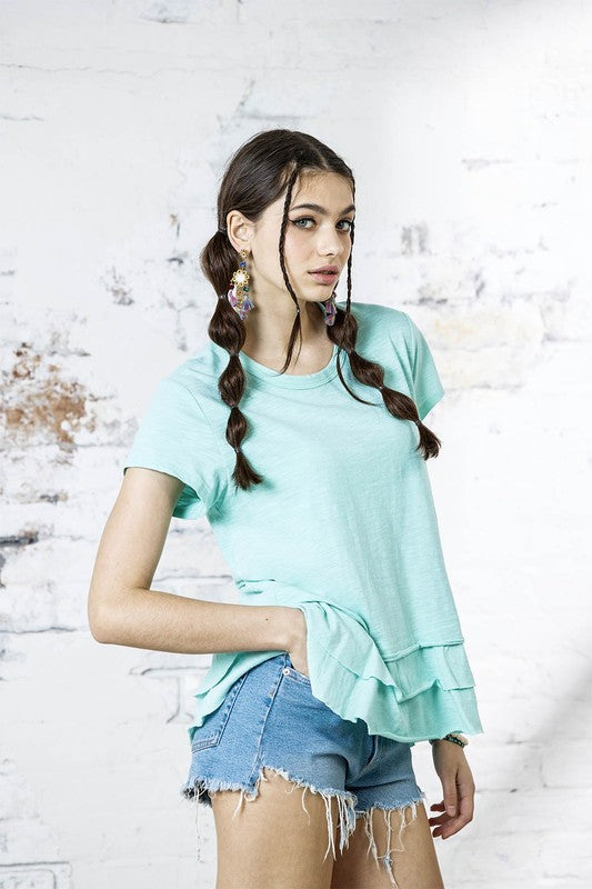 Junior Layered Ruffle Hem Short Sleeve Cotton Tee Noflik