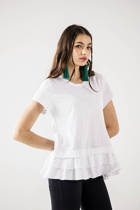 Junior Layered Ruffle Hem Short Sleeve Cotton Tee Noflik