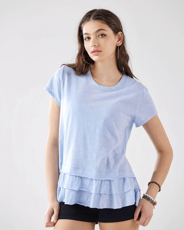 Junior Layered Ruffle Hem Short Sleeve Cotton Tee Noflik Sky S