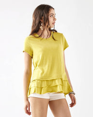 Junior Layered Ruffle Hem Short Sleeve Cotton Tee Noflik Lime S