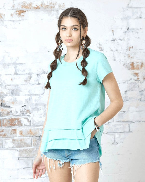 Junior Layered Ruffle Hem Short Sleeve Cotton Tee Noflik Mint S