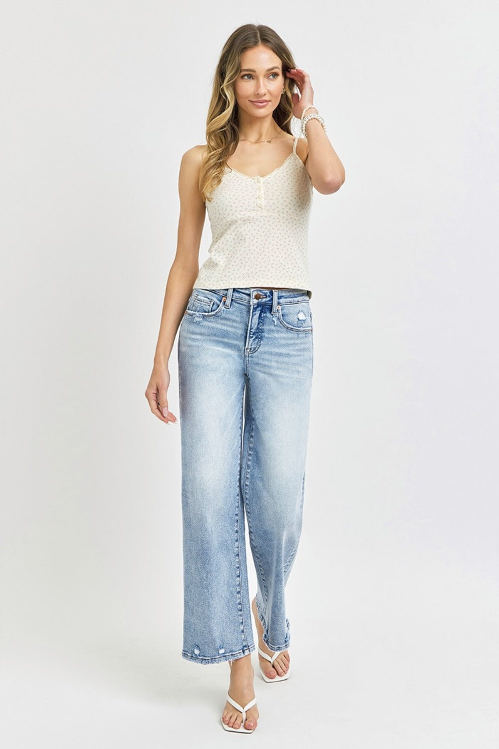 Tummy Control High Rise Crop Wide Leg Jeans Risen   