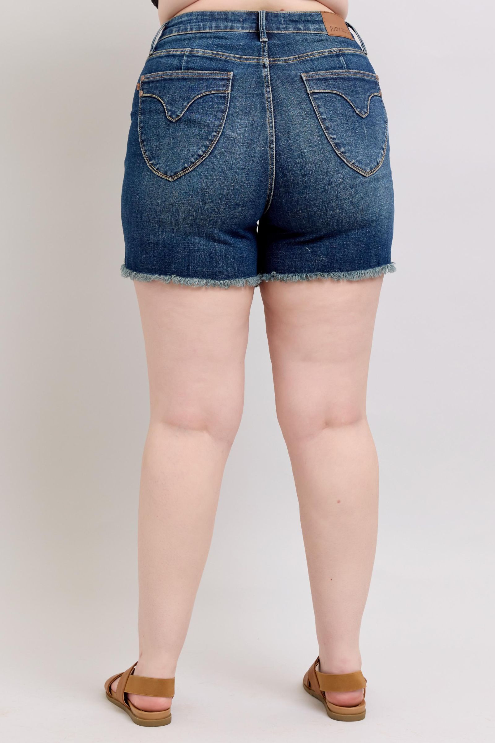 Tummy Control Fray Hem & Shield Back Pockets Denim Shorts Judy Blue