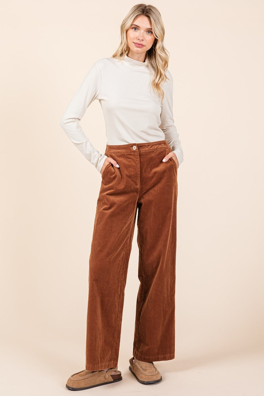 Corduroy Back Elastic Waist Pants Mittoshop   