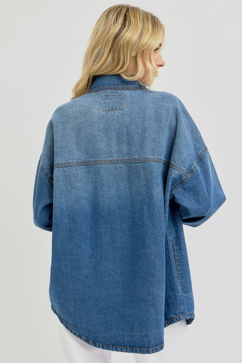 Snap Down Long Sleeve Denim Shacket Risen   