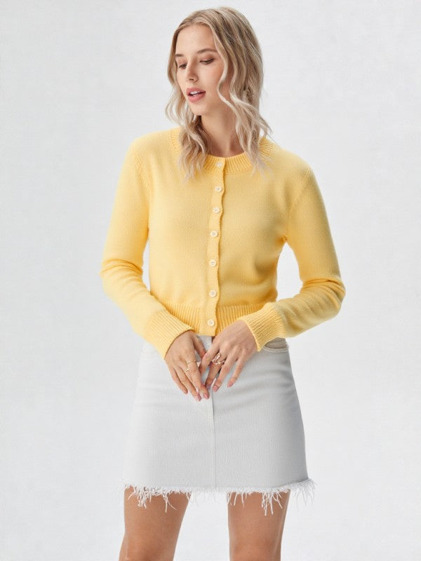 Ribbed Hem Button-Down Cardigan Miss Sparkling