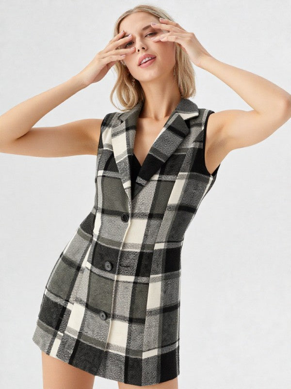 Plaid Sleeveless Long Vest Miss Sparkling