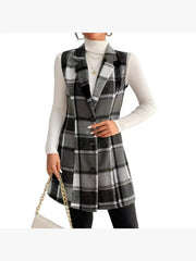 Plaid Sleeveless Long Vest Miss Sparkling BLACK MULTI S
