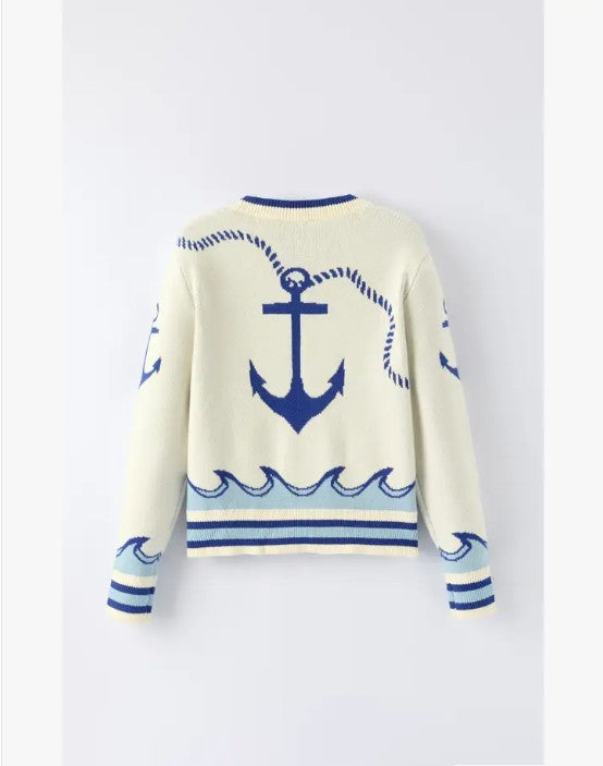 Nautical Anchor Knit Cardigan Miss Sparkling