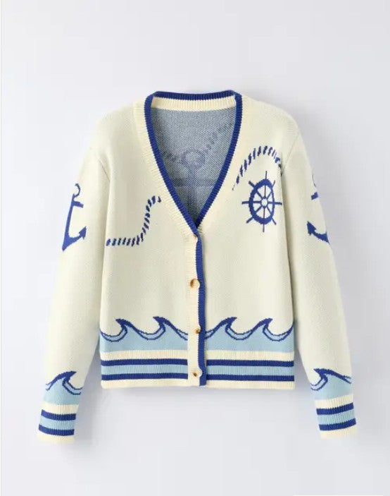 Nautical Anchor Knit Cardigan Miss Sparkling CREAM MULTI S