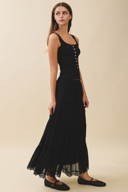 Lace Tiered Maxi Skirt – Boho Cottagecore Aemi + Co