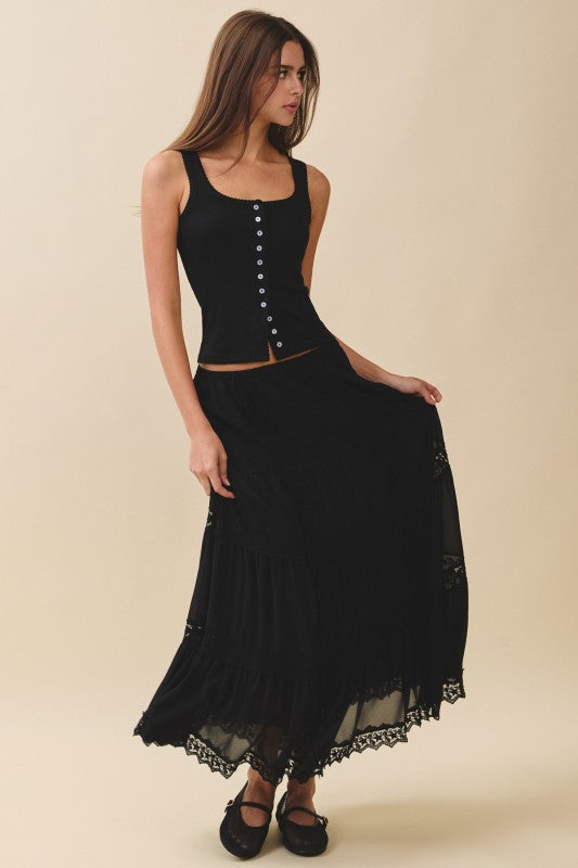 Lace Tiered Maxi Skirt – Boho Cottagecore Aemi + Co
