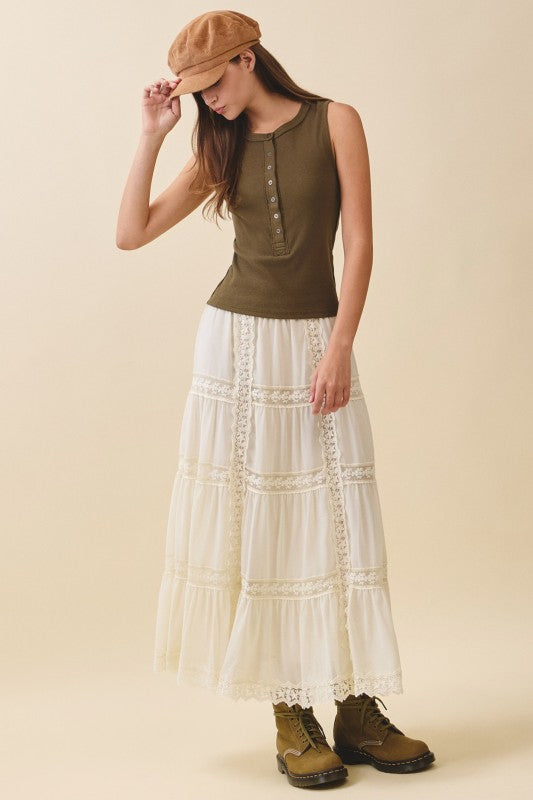 Lace Tiered Maxi Skirt – Boho Cottagecore Aemi + Co