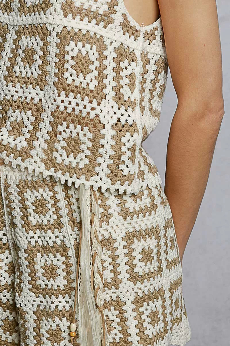 POL Openwork Square Neck Cropped Crochet Tank with Granny Square Weave Trendsi