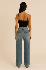 Gary Low Rise Light Wash Rhinestone Jean GJG Denim