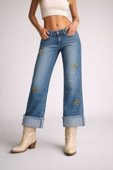 Low Rise Gem Studded Jean GJG Denim Light Wash- Inseam 30 s