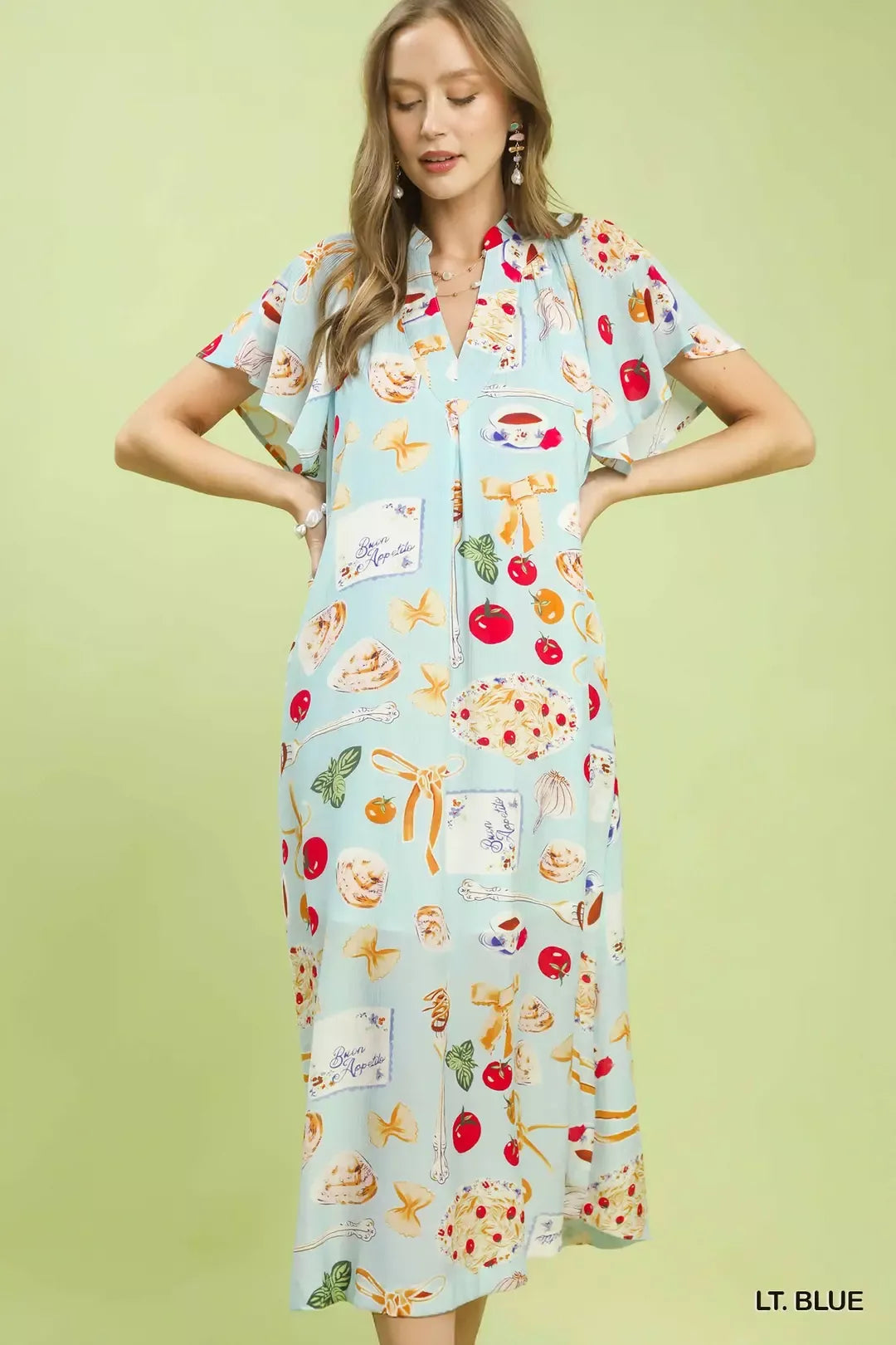 Abstract Print Flutter Sleeve Midi Dress Umgee LT. BLUE S