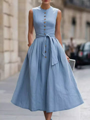 Sleeveless Button-Front Belted Midi Dress Simmer & Fay Sea blue S