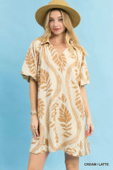 Leafy Ogee Print Mini Dress Umgee CREAM / LATTE S
