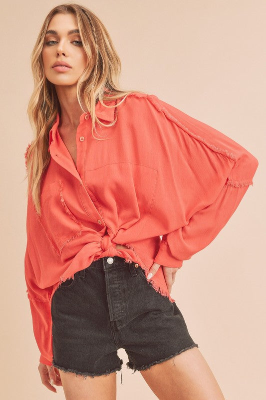 Delilah Relaxed Button Down Collar Shirt Aemi + Co CORAL S 