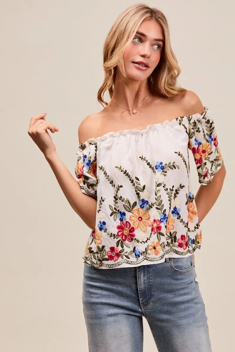 Floral Embroidered Two Way Off The Shoulder Blouse So Me