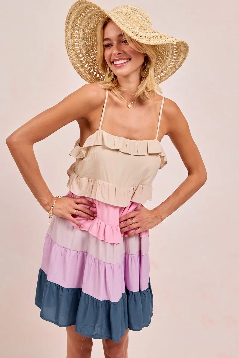 Color Blocked Tiered Dress BiBi