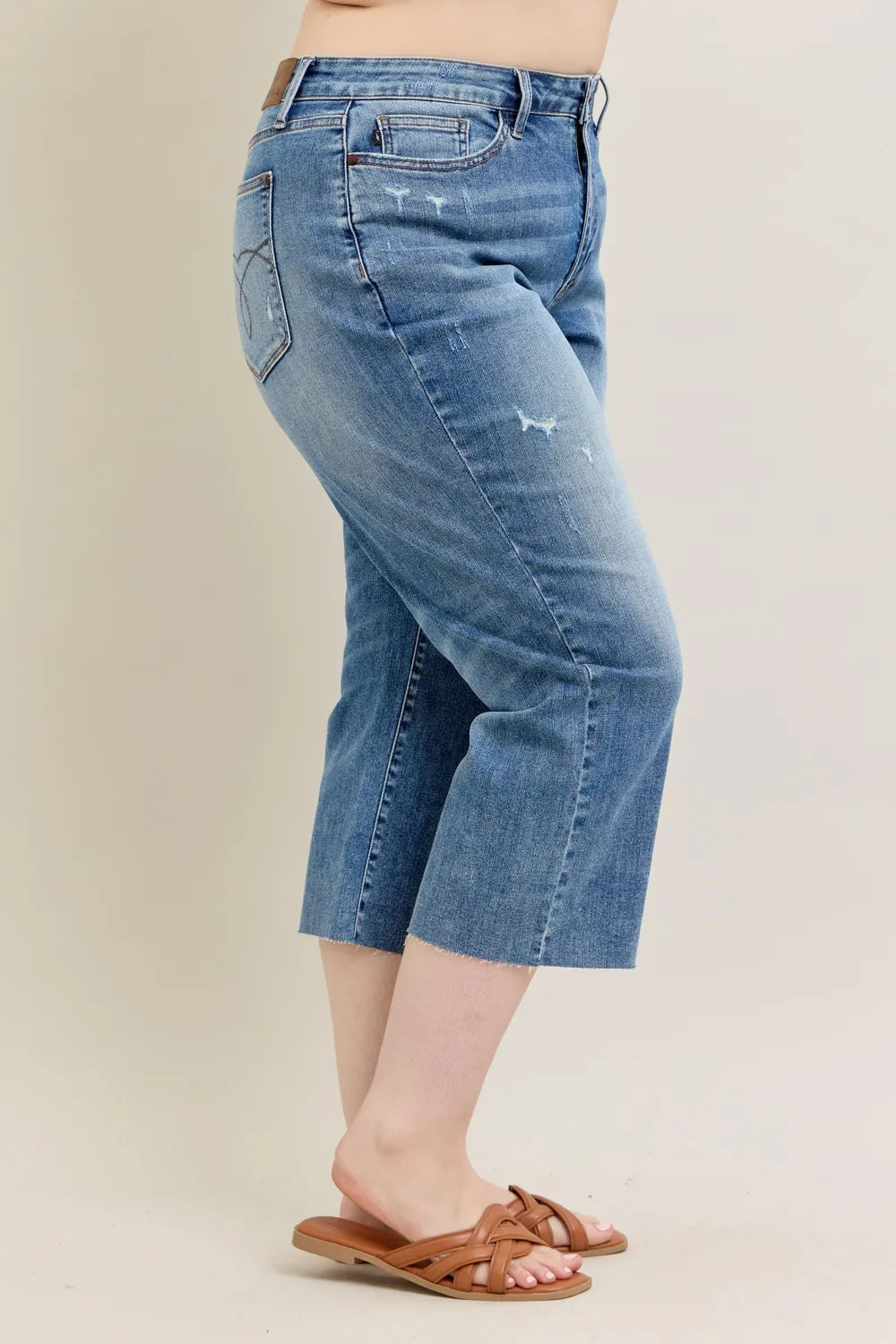 Plus Size High Waist Back Destroy & Raw Cut Hem Crop Wide Judy Blue