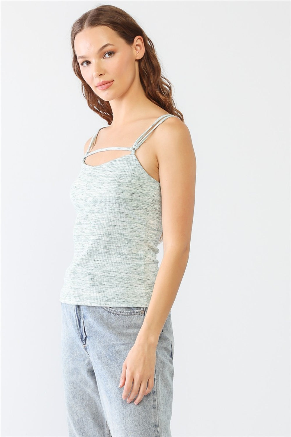 Heathered Ribbed Adjustable Strap Cami LE LIS   