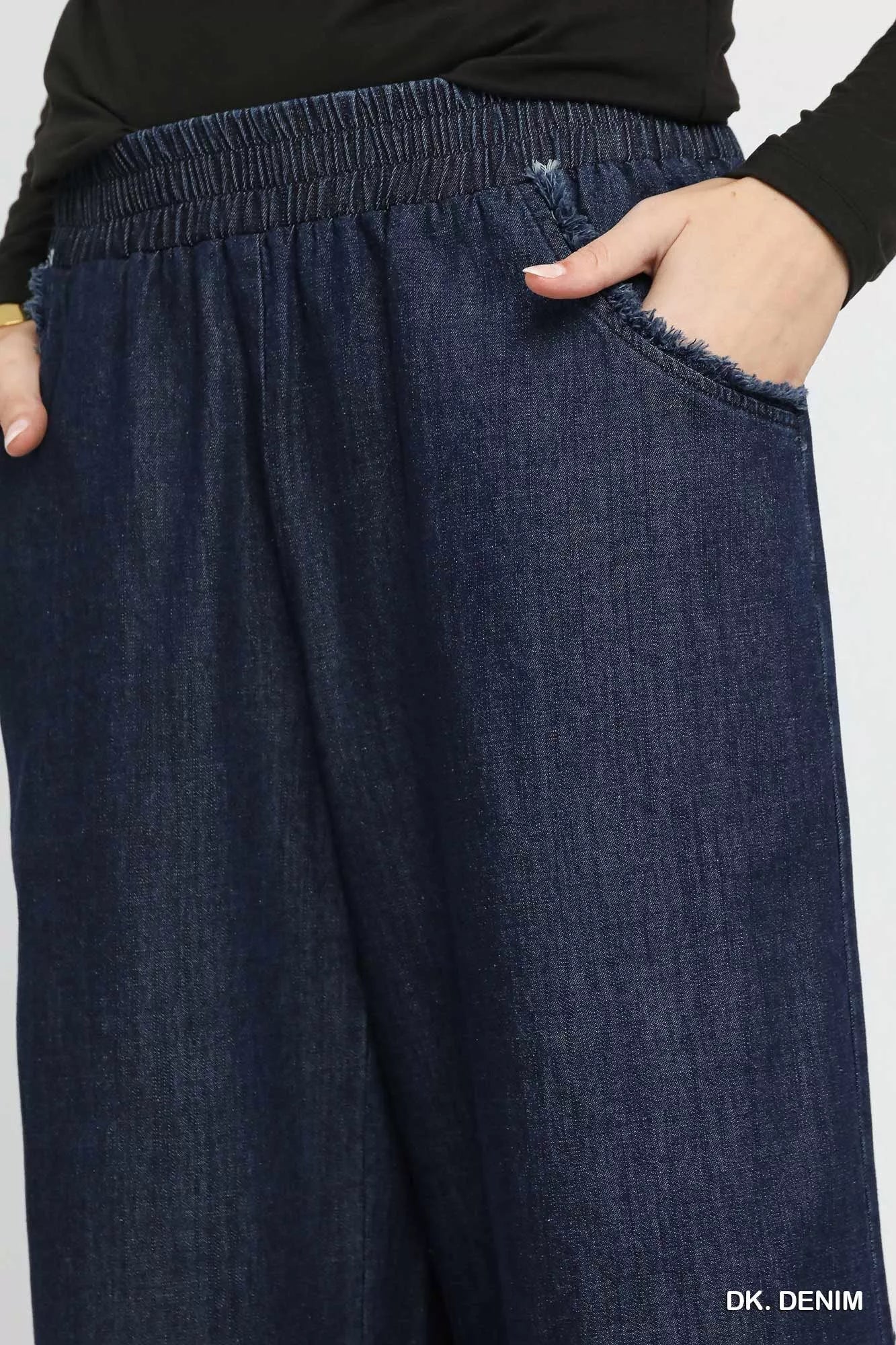 Washed Fringe Hem Wide Leg Jeans Umgee
