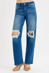 Mid Waist Fit Boyfriend Knee Distressed Jeans With Plus Size Risen MEDIUM 0