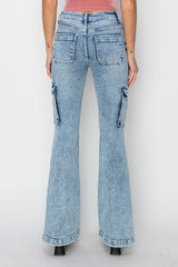 High Rise Cargo Flare Jeans Risen   