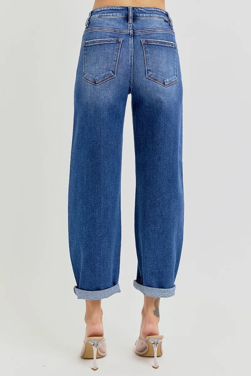 High Rise Crop Mild Barrel Jeans With Plus Size Risen