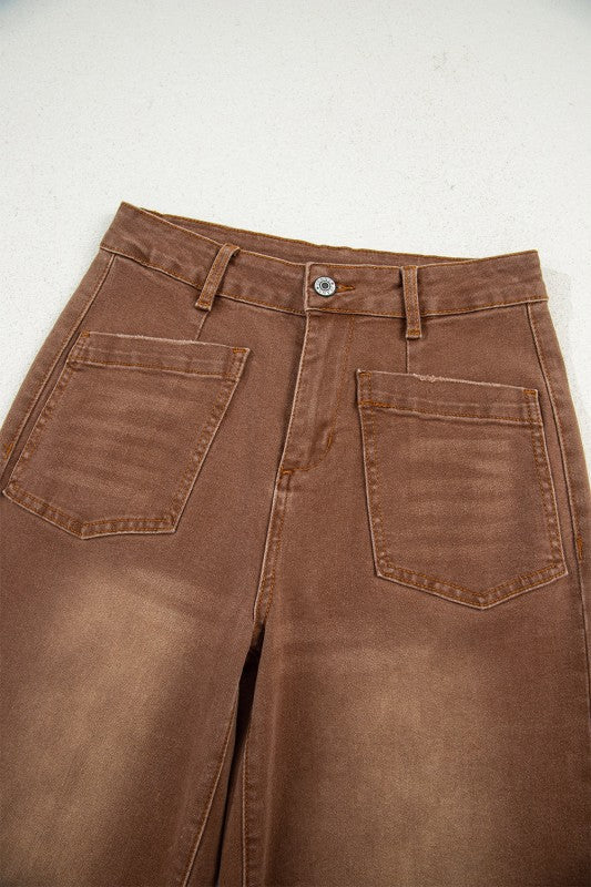 Denim High Waist Patch Pocket Straight Leg Jeans JUNIPER BLVD